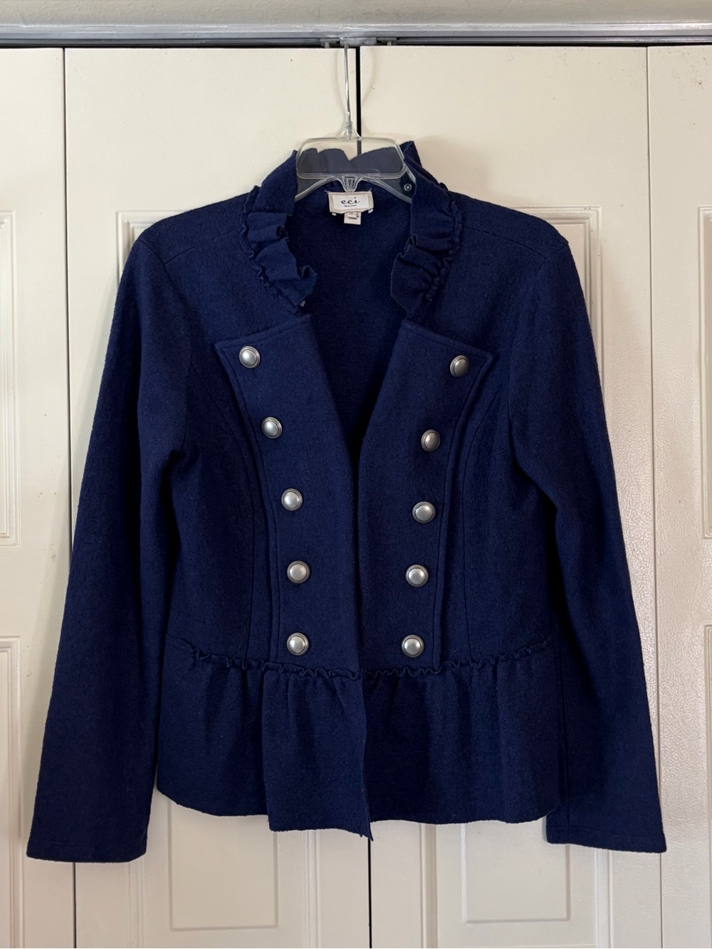 Vintage ECI Military Band Double Breasted Jacket/Blazer Wool Peplum Indigo MED